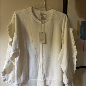 A New Day Women's Cream Ruffle Sleeve Sweatshirt